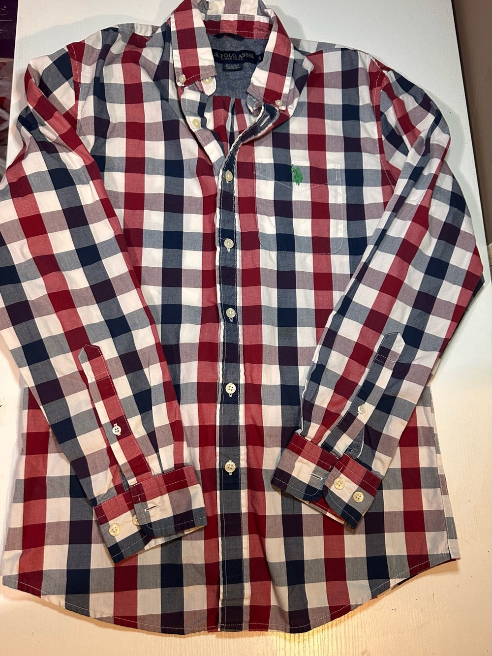 U.S. Polo Assn. Red Navy & White Plaid Button-Down Shirt